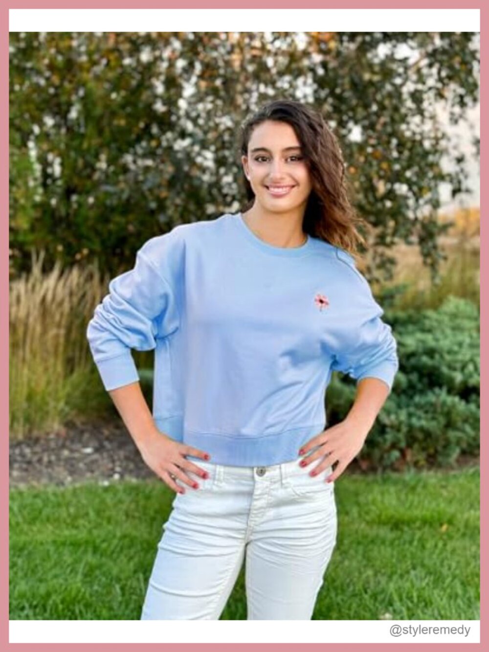 Cropped Crewneck Sweatshirt Oversized Long Sleeve Cotton Pullover - Picture 2 of 6